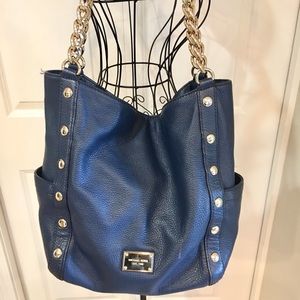 Michael Kors Delancy Lg Shoulder Tote Blue Leather